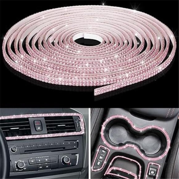 Car Trim Bling Self Adhesive Interior Exterior Rhinestone Sticker 16.4 Feet Pink - Picture 7 of 7